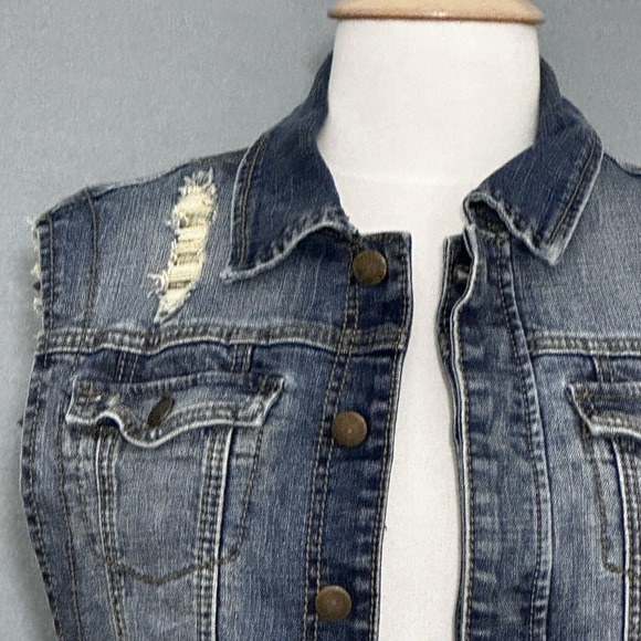 Vintage Gold Mine Women Jacket L Denim Vest Eagle Embroidered Stud Western Biker - Picture 3 of 16